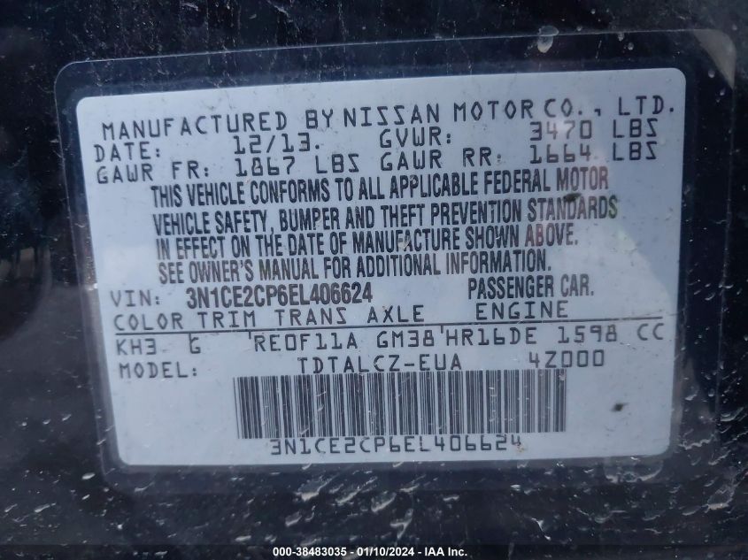 2014 NISSAN VERSA NOTE S/S PLUS/SV/SL - 3N1CE2CP6EL406624