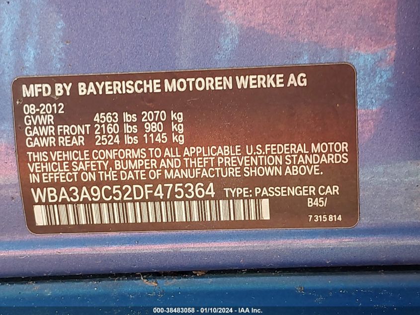 2013 BMW 335I - WBA3A9C52DF475364