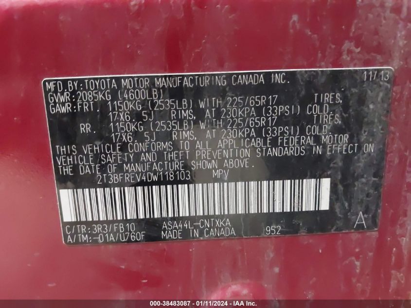 2013 TOYOTA RAV4 LE - 2T3BFREV4DW118103