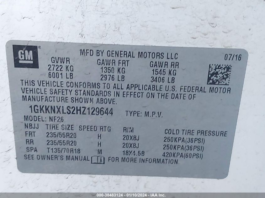 2017 GMC ACADIA DENALI - 1GKKNXLS2HZ129644