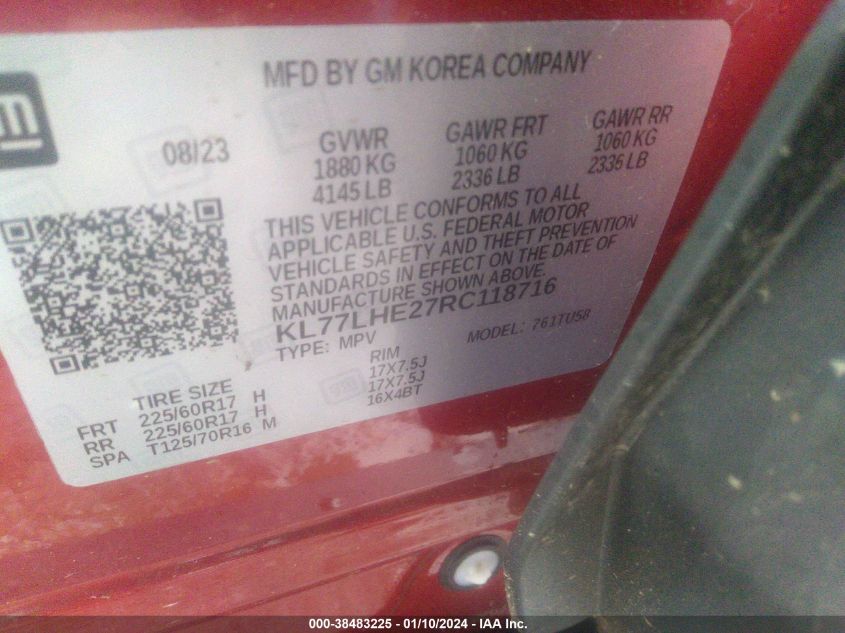 2024 CHEVROLET TRAX 1LT - KL77LHE28RC116716