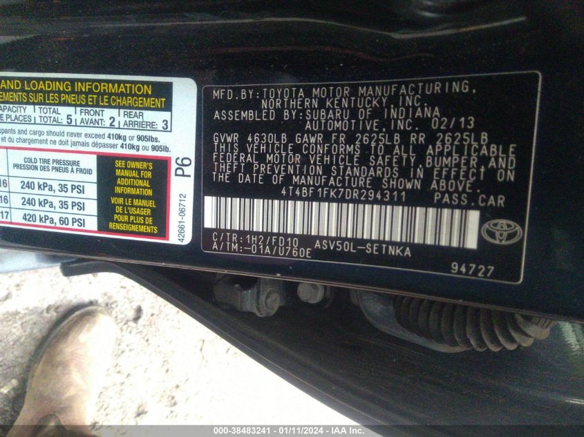 2013 TOYOTA CAMRY LE - 4T4BF1FK7DR294311