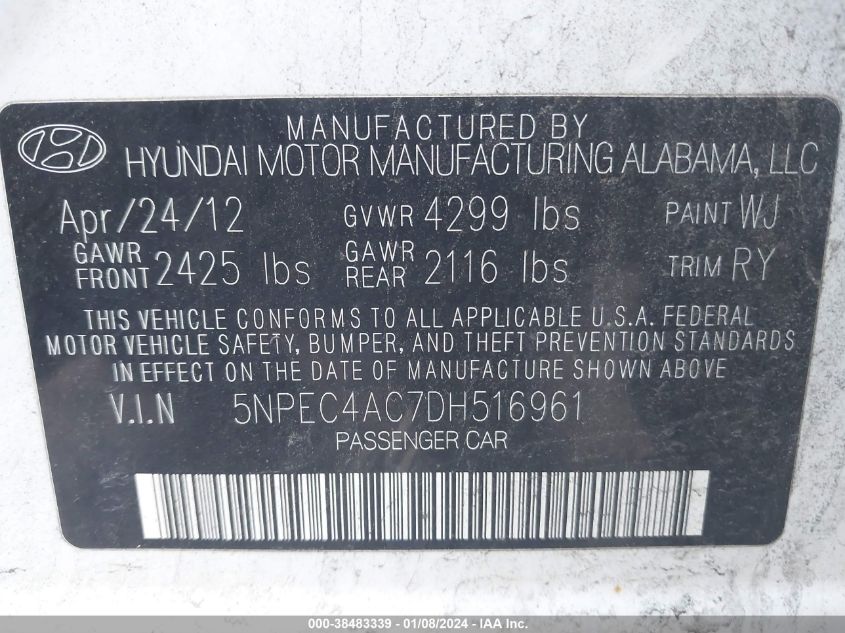 2013 HYUNDAI SONATA LIMITED - 5NPEC4AC7DH516961