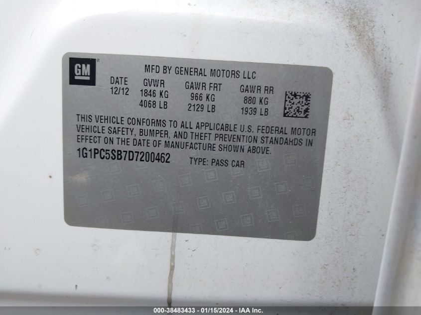 2013 CHEVROLET CRUZE 1LT AUTO - 1G1PC5SB7D7200462