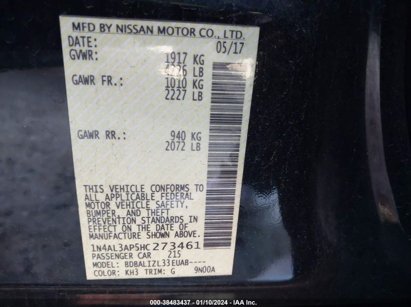 2017 NISSAN ALTIMA 2.5 SV - 1N4AL3AP5HC273461