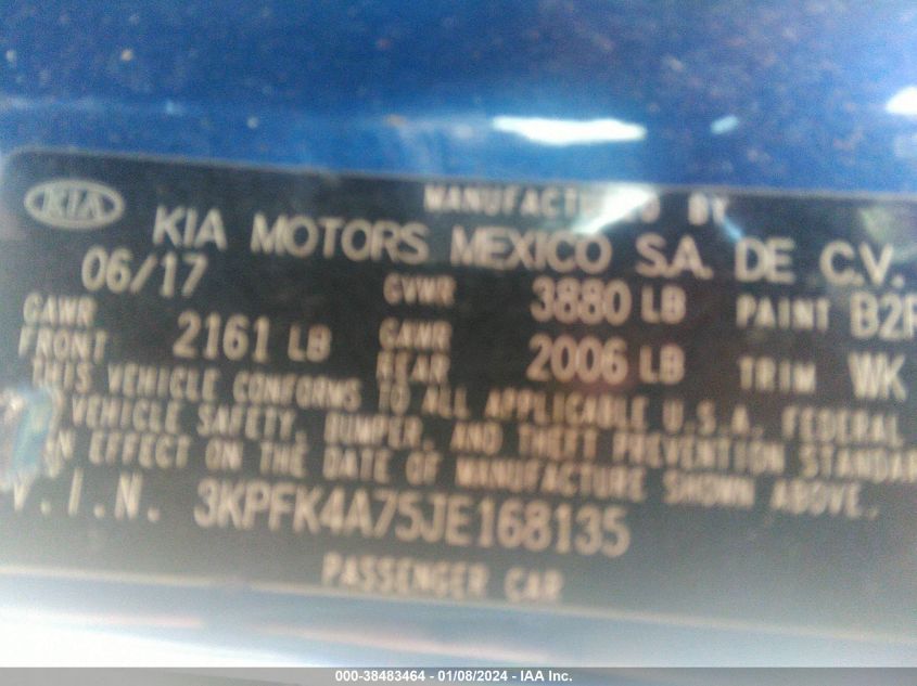 3KPFK4A75JE168135 | 2018 KIA FORTE