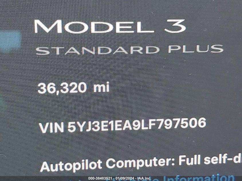 2020 TESLA MODEL 3 STANDARD RANGE PLUS REAR-WHEEL DRIVE/STANDARD RANGE REAR-WHEEL DRIVE - 5YJ3E1EA9LF797506