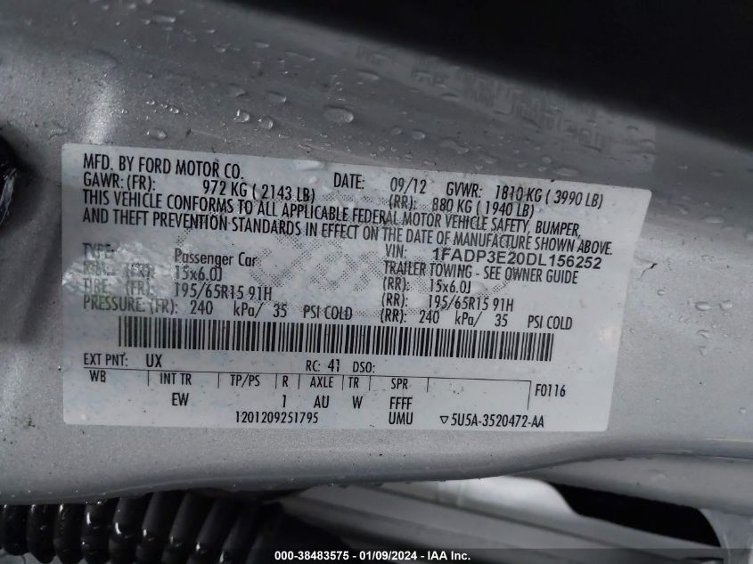2013 FORD FOCUS S - 1FADP3E20DL156252