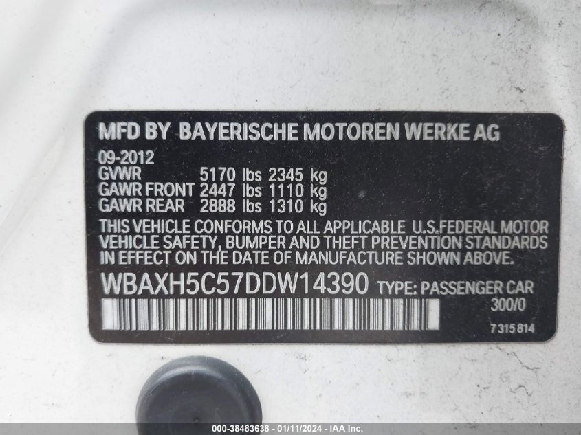 2013 BMW 528I XDRIVE - WBAXH5C57DDW14390