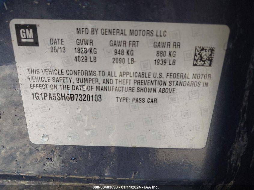 2013 CHEVROLET CRUZE LS - 1G1PA5SH6D7320103