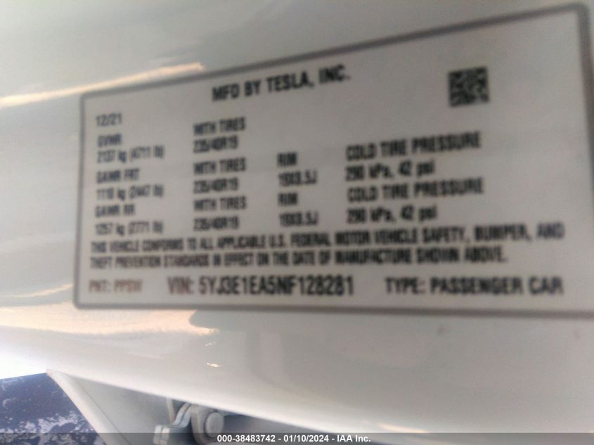 2022 TESLA MODEL 3 - 5YJ3E1EA5NF128281