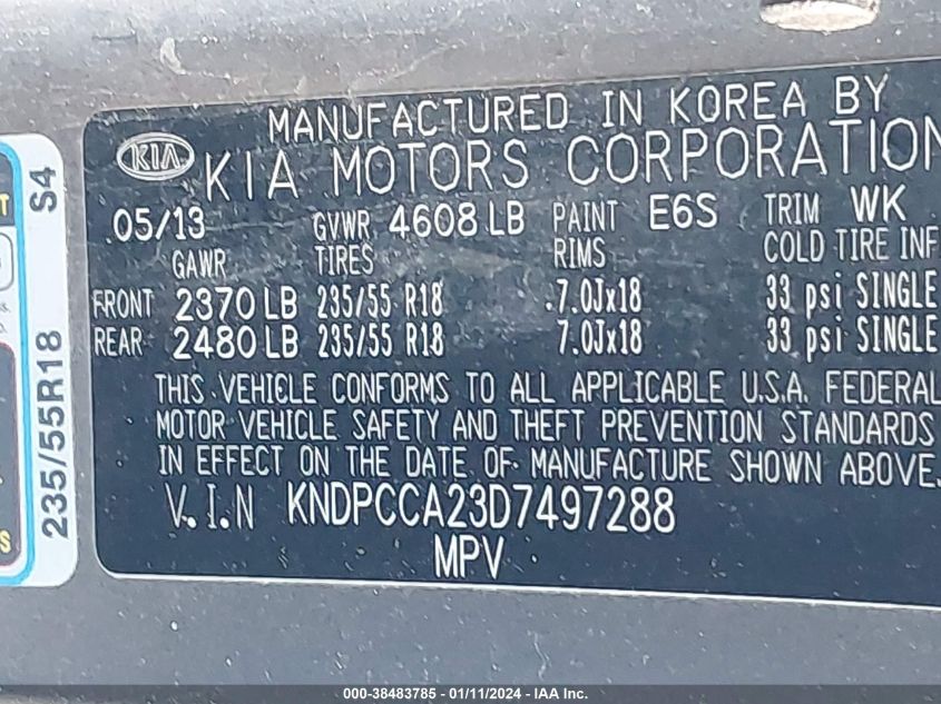 2013 KIA SPORTAGE EX - KNDPCCA23D7497288