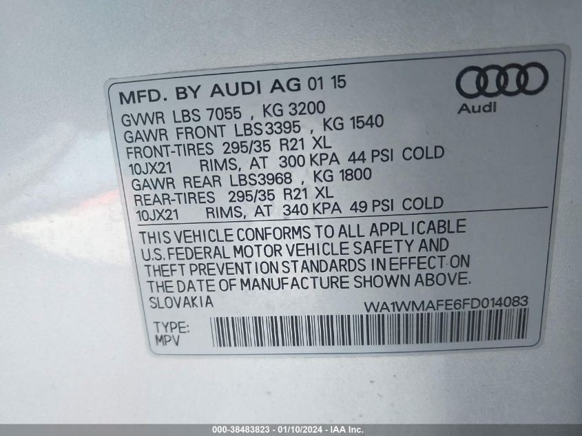 2015 AUDI Q7 TDI/PRESTIGE - WA1WMAFE6FD014083