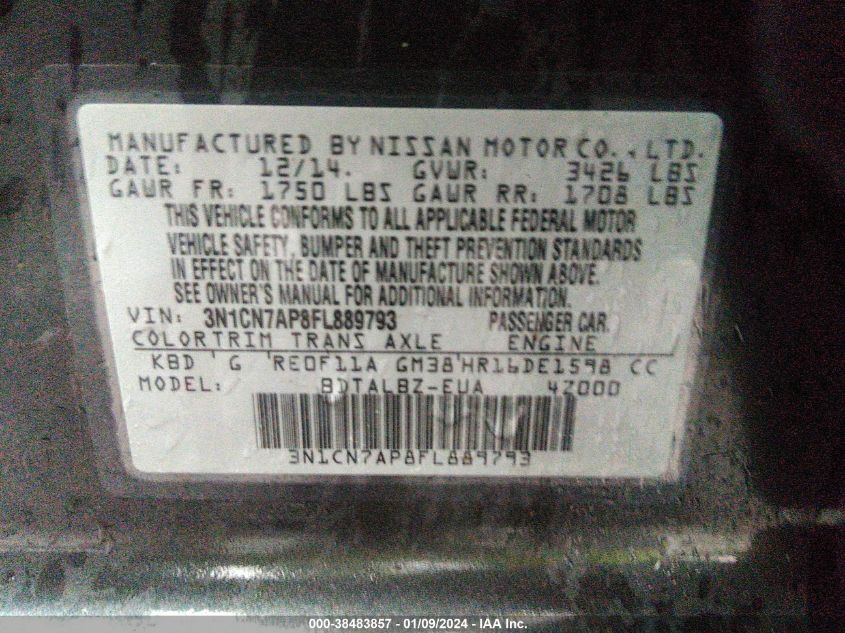 2015 NISSAN VERSA 1.6 SV - 3N1CN7AP8FL889793
