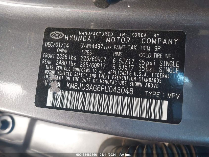 2015 HYUNDAI TUCSON SE - KM8JU3AG6FU043048