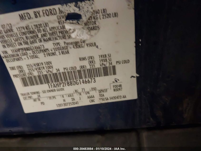2013 FORD TAURUS LIMITED - 1FAHP2F88DG146673