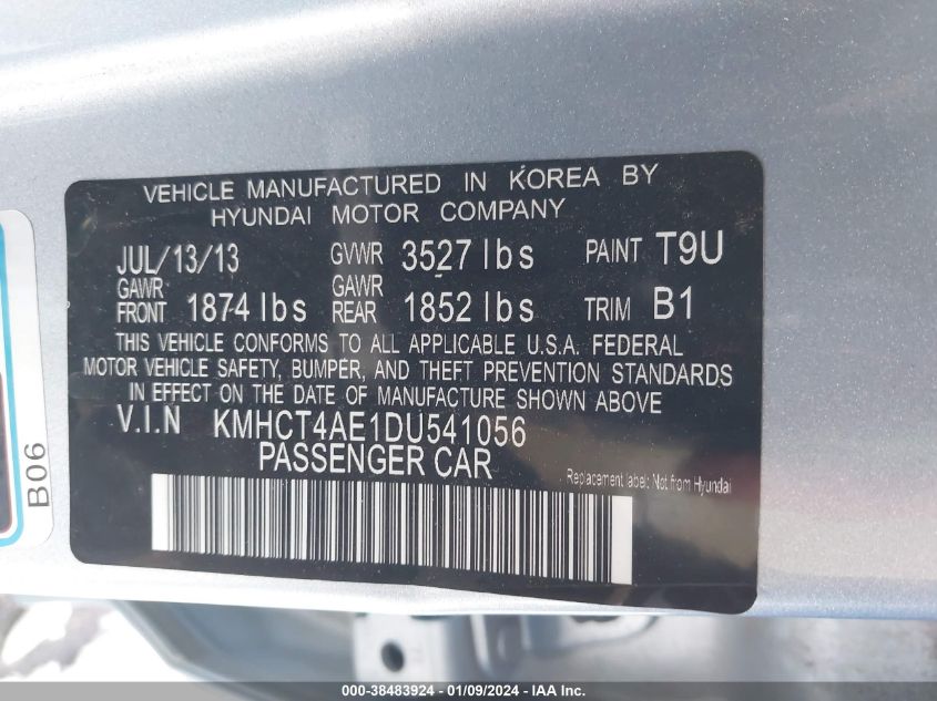 2013 HYUNDAI ACCENT GLS - KMHCT4AE1DU541056