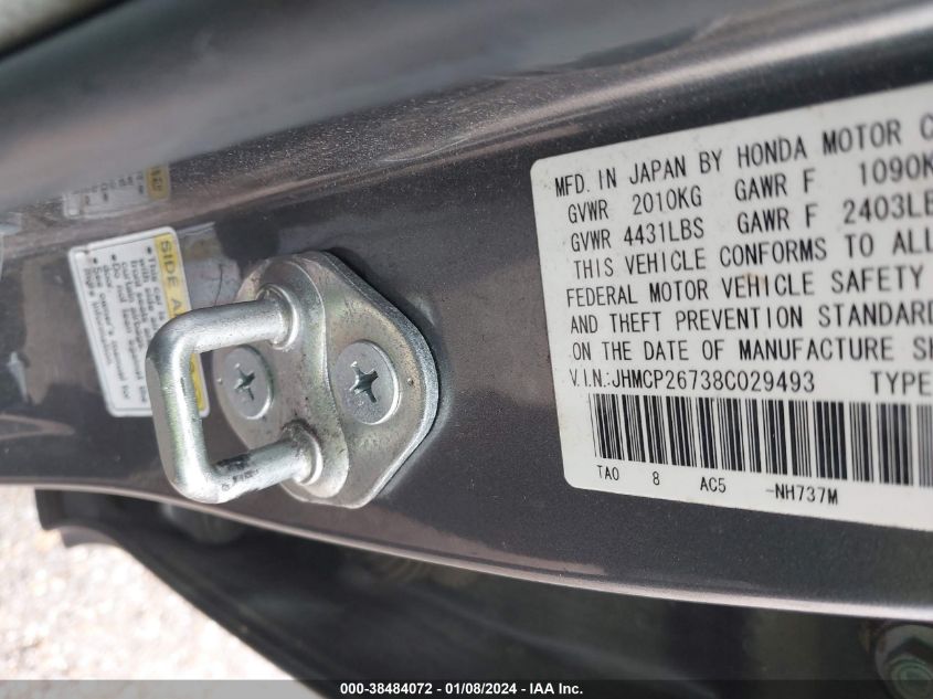 JHMCP26738C029493 | 2008 HONDA ACCORD