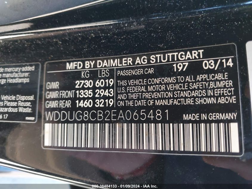 2014 MERCEDES-BENZ S 550 WDDUG8CB2EA065481