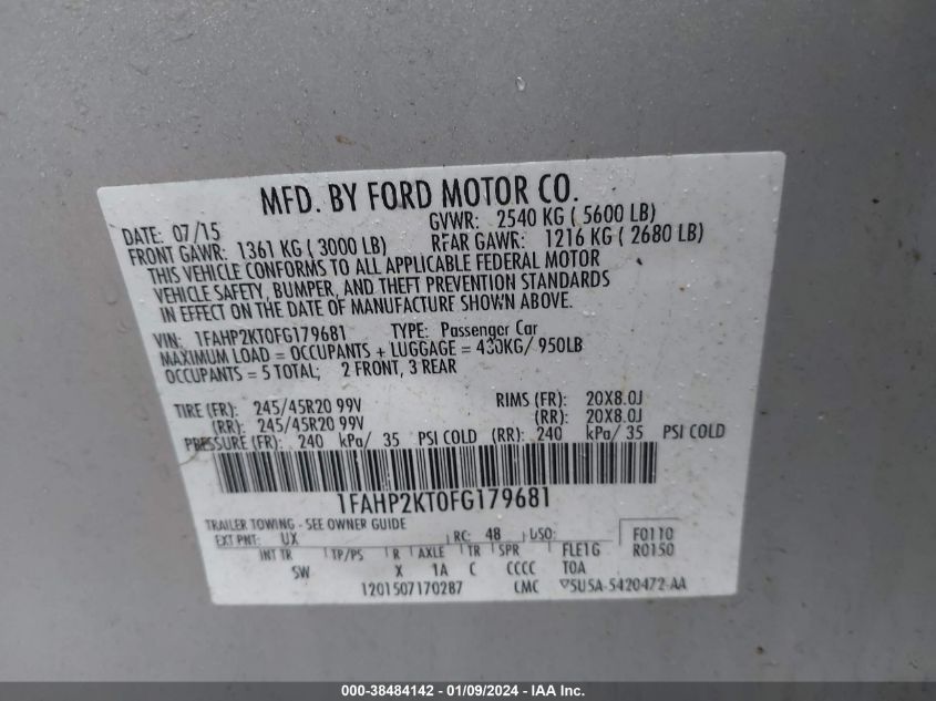 2015 FORD TAURUS SHO - 1FAHP2KT0FG179681