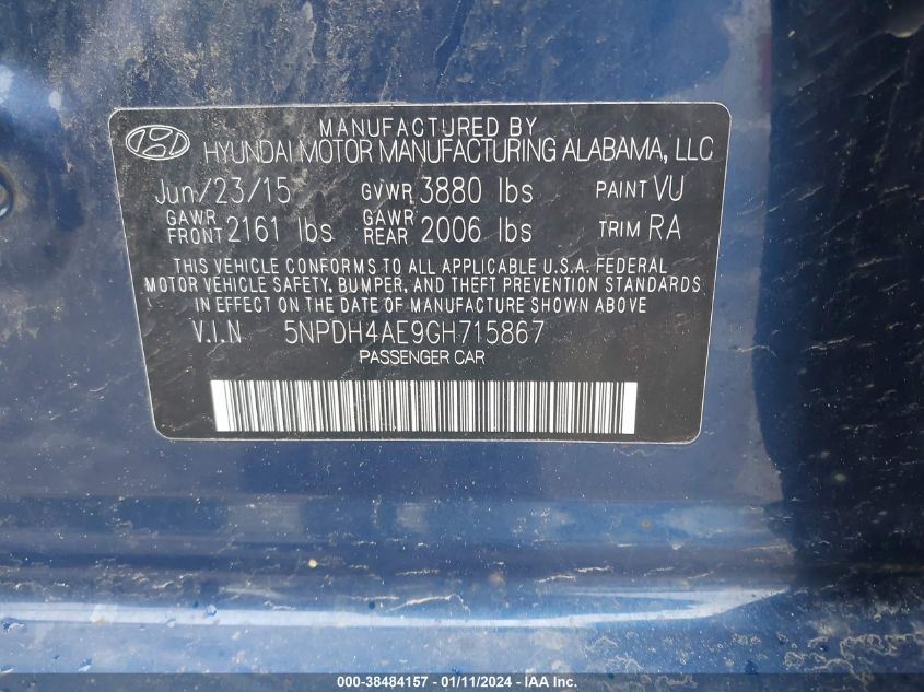 2016 HYUNDAI ELANTRA SE/SPORT/LIMITED - 5NPDH4AE9GH715867