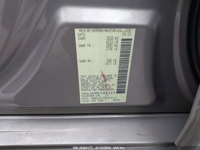 2013 NISSAN ALTIMA 2.5/S/SV/SL - 1N4AL3AP8DN542521