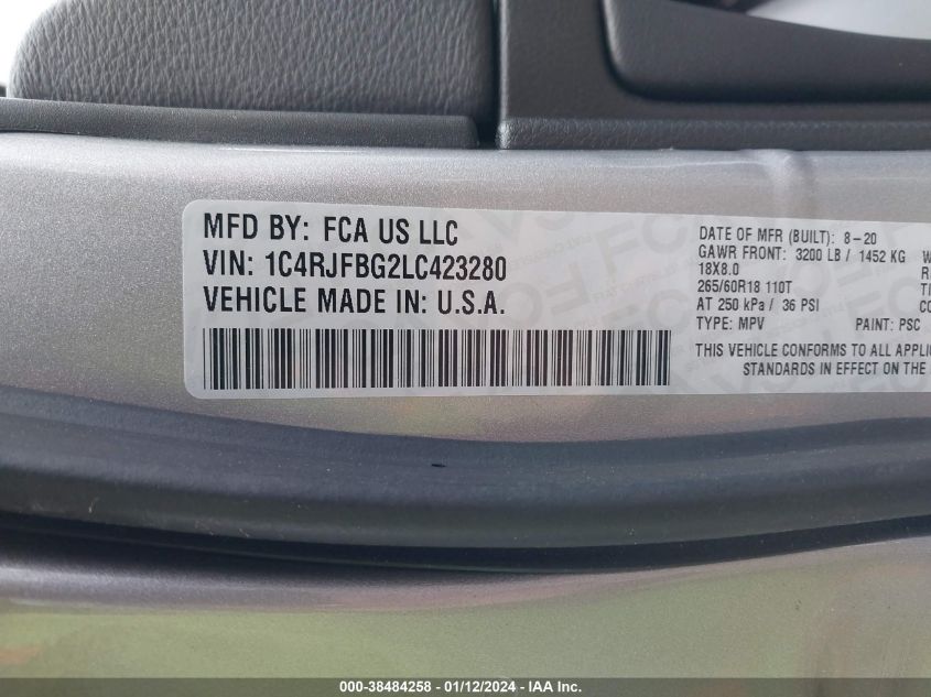 2020 JEEP GRAND CHEROKEE LIMITED - 1C4RJFBG2LC423280