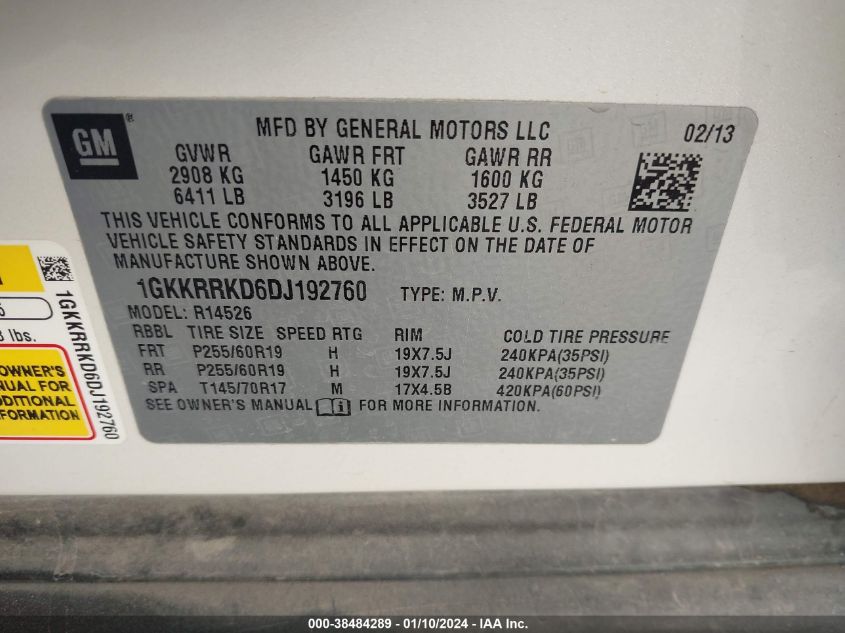 2013 GMC ACADIA SLT-1 - 1GKKRRKD6DJ192760