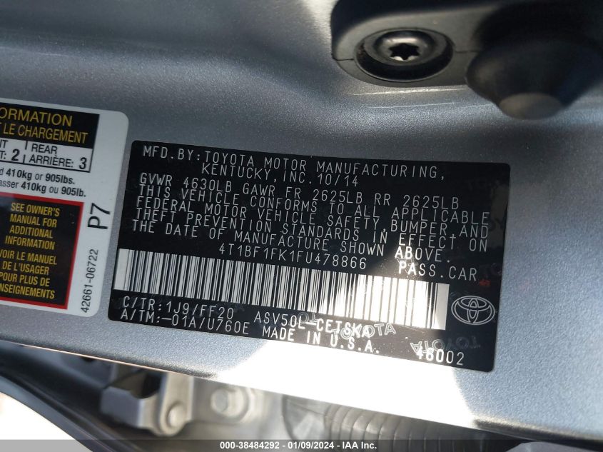 2015 TOYOTA CAMRY SE - 4T1BF1FK1FU478866