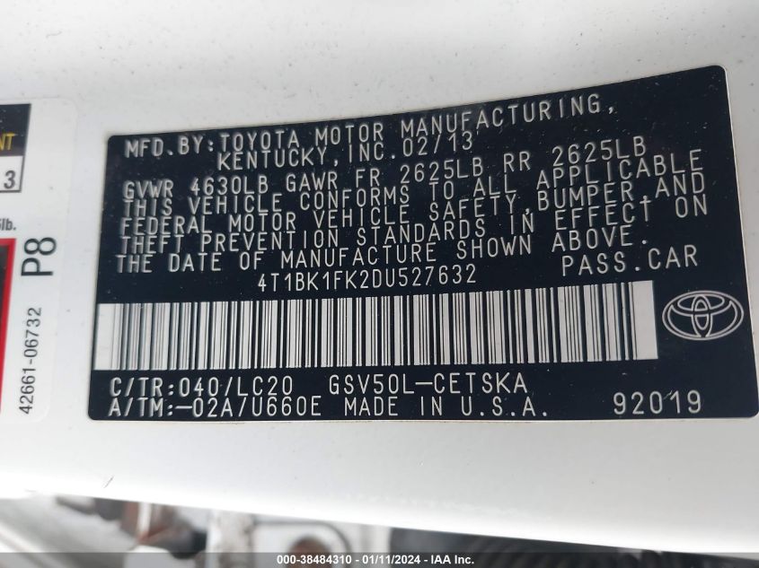 2013 TOYOTA CAMRY SE/XLE - 4T1BK1FK2DU527632