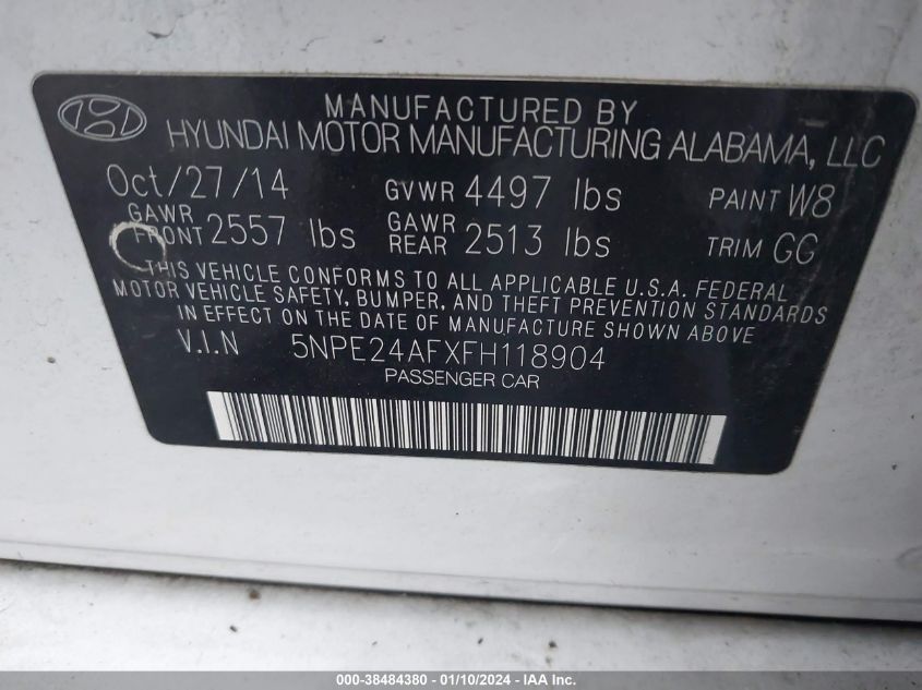 2015 HYUNDAI SONATA SE - 5NPE24AFXFH118904
