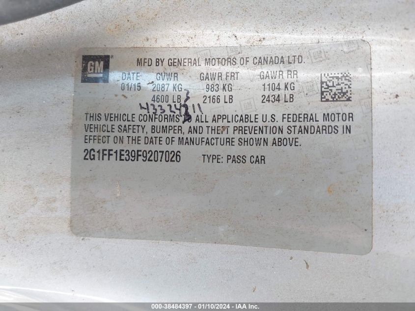 2015 CHEVROLET CAMARO 2LT - 2G1FF1E39F9207026