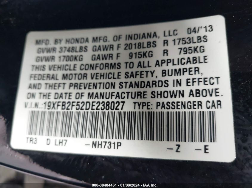 2013 HONDA CIVIC LX - 19XFB2F52DE238027