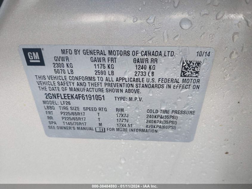 2015 CHEVROLET EQUINOX LS - 2GNFLEEK4F6191051
