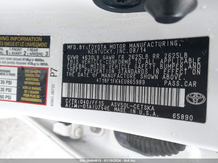 2014 TOYOTA CAMRY SE - 4T1BF1FK4EU865989