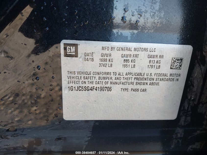 2015 CHEVROLET SONIC LT AUTO - 1G1JC5SG4F4190706