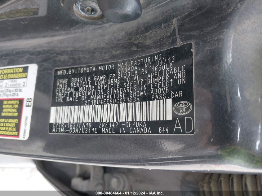 2013 TOYOTA COROLLA L - 2T1BU4EE9DC071234