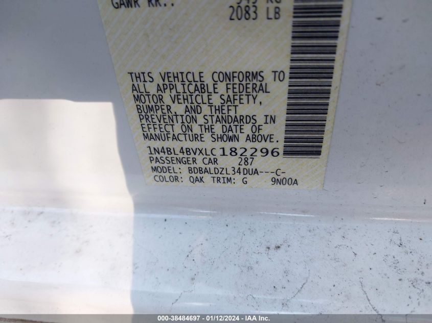 2020 NISSAN ALTIMA S - 1N4BL4BVXLC182296