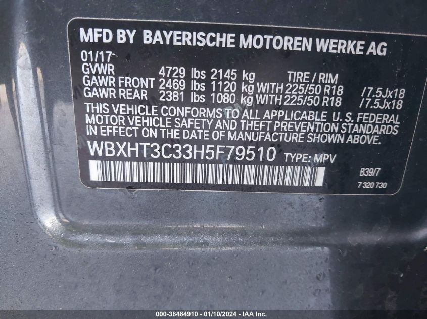 2017 BMW X1 XDRIVE28I - WBXHT3C33H5F79510