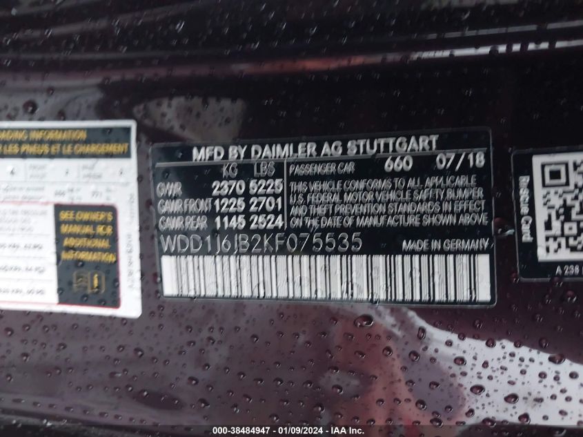 2019 MERCEDES-BENZ E 450 4MATIC - WDD1J6JB2KF075535
