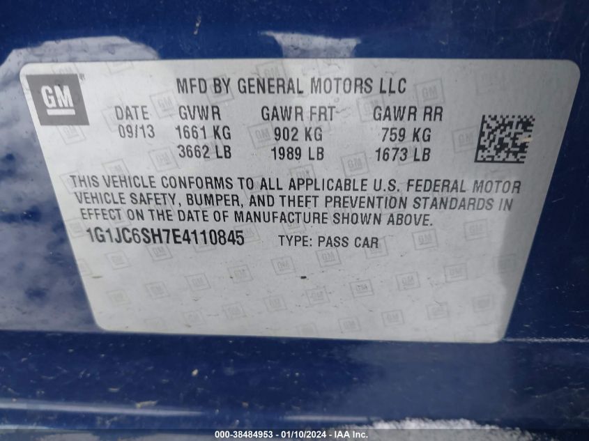 2014 CHEVROLET SONIC LT AUTO - 1G1JC6SH7E4110845