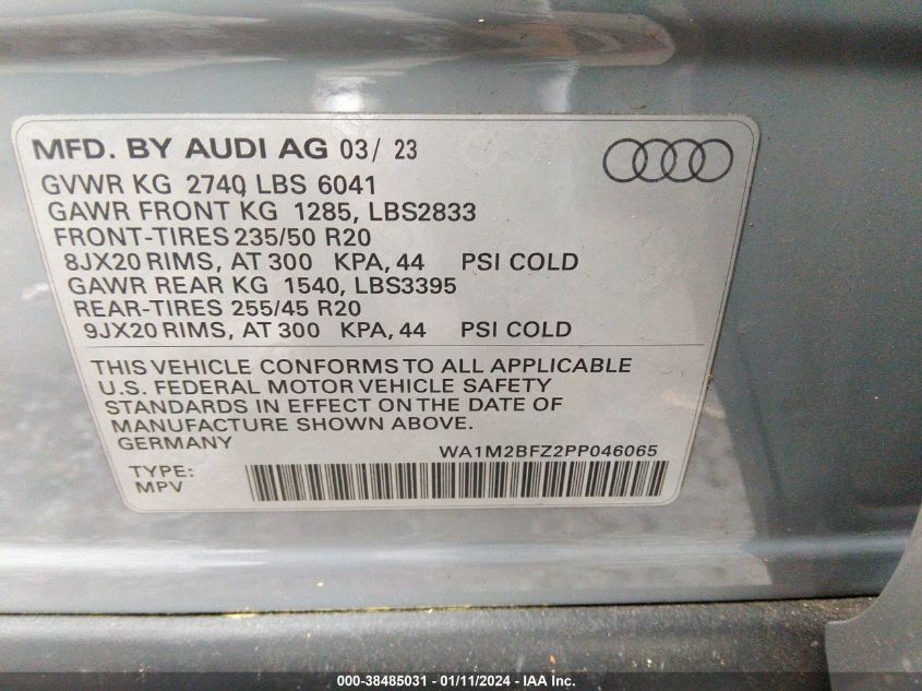 2023 AUDI Q4 E-TRON PRESTIGE WA1M2BFZ2PP046065