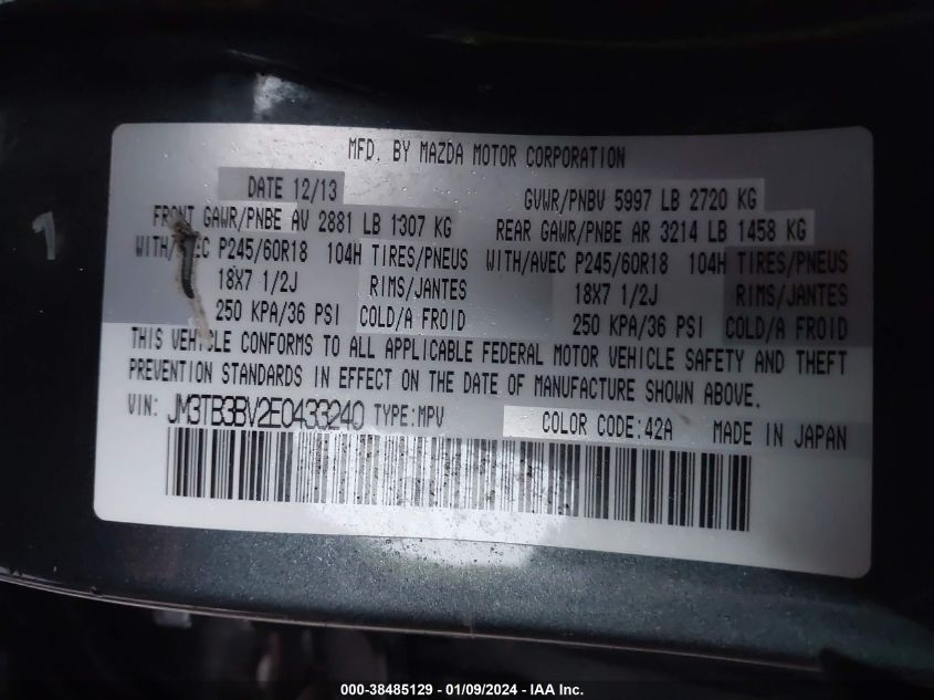 2014 MAZDA CX-9 SPORT - JM3TB3BV2E0433240