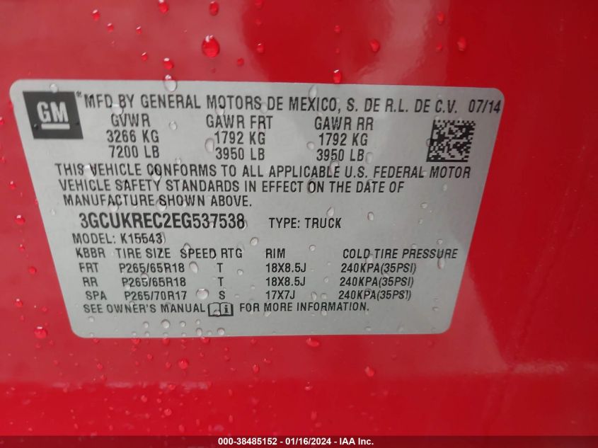 2014 CHEVROLET SILVERADO 1500 2LT - 3GCUKREC2EG537538