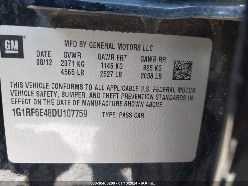 2013 CHEVROLET VOLT - 1G1RF6E48DU107759