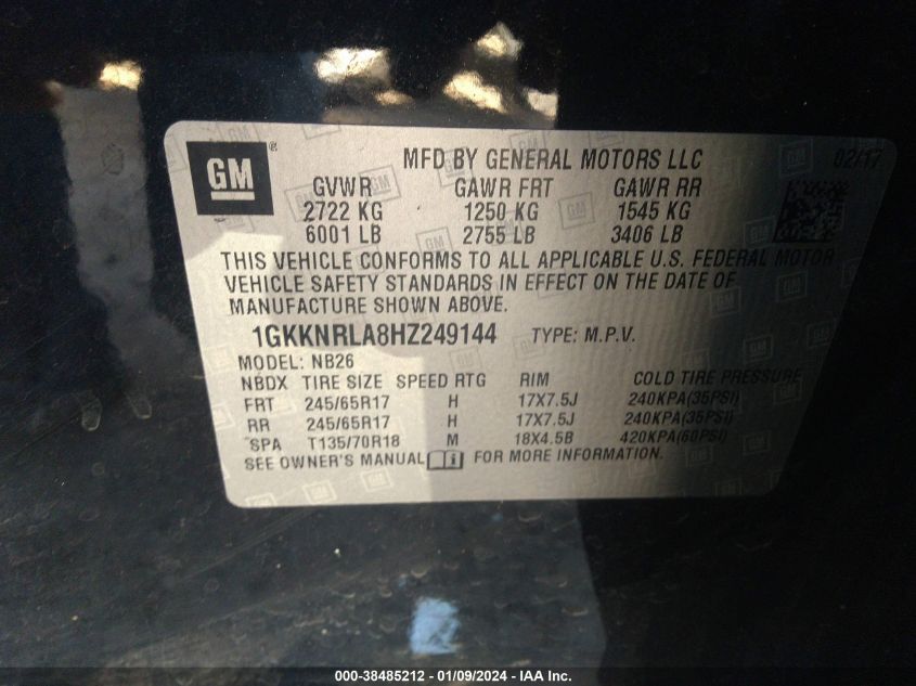 2017 GMC ACADIA SLE-1 - 1GKKNRLA8HZ249144