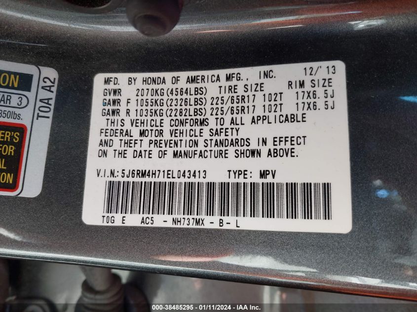2014 HONDA CR-V EXL - 5J6RM4H71EL043413