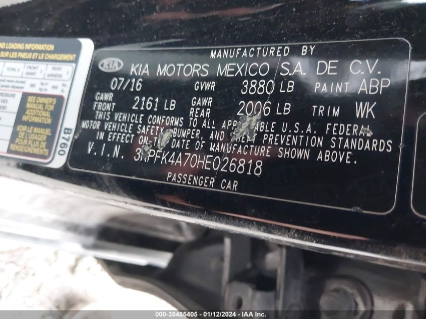 3KPFK4A70HE026818 | 2017 KIA FORTE