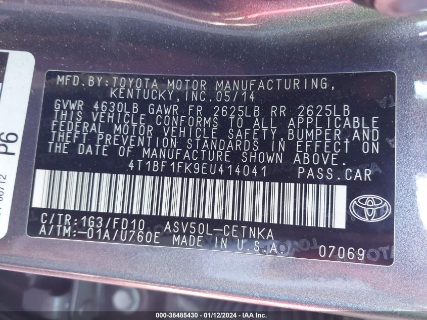 2014 TOYOTA CAMRY LE - 4T1BF1FK9EU414041