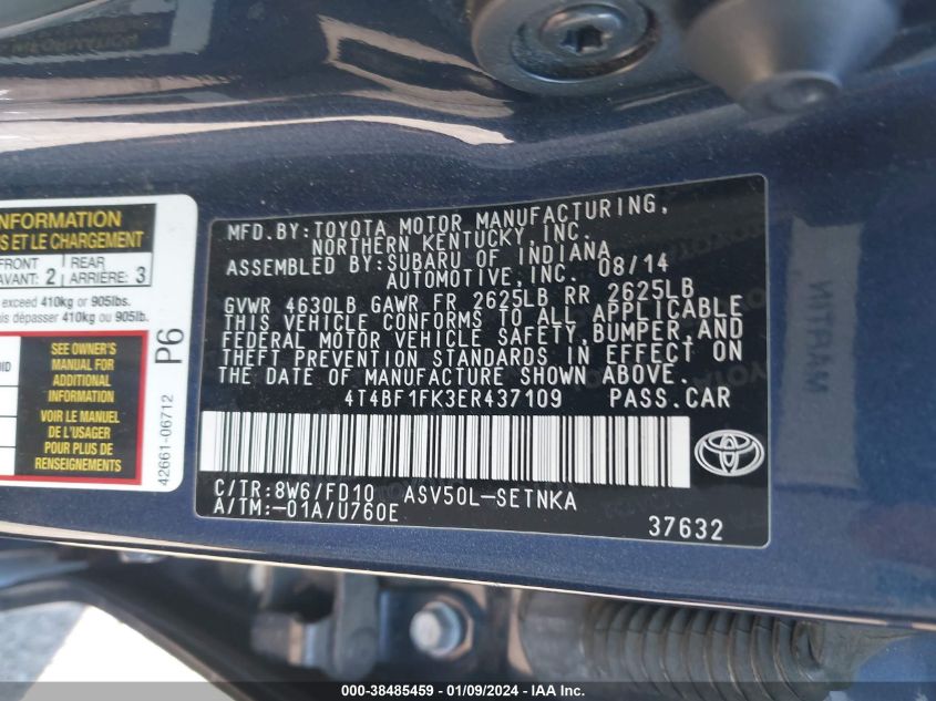 2014 TOYOTA CAMRY LE - 4T4BF1FK3ER437109